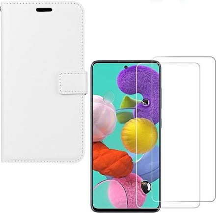 hoesje Geschikt voor: Samsung Galaxy Note 10 Lite Portemonnee Wit met 2 stuks Glas Screen protector