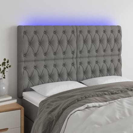vidaXL - Hoofdbord - LED - 144x7x118/128 - cm - stof - donkergrijs