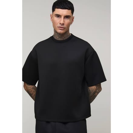 Tall Oversized Boxy Bonded Scuba T-Shirt | Black | Size Medium