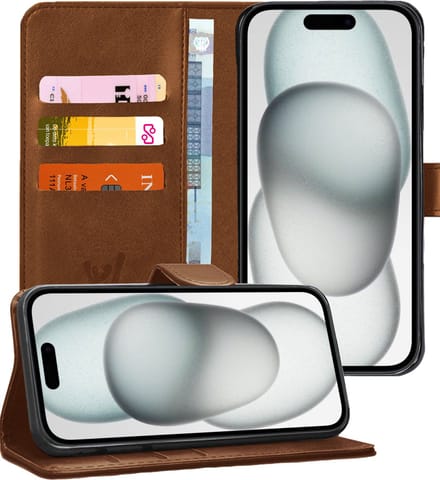 Hoesje geschikt voor iPhone 15 Plus - Book Case Kunstleer Pasjeshouder Bruin