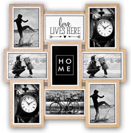 ZEP Multi fotolijst - Multi - houten frame - naturel/wit - 9 lijstjes - 46 x 46 x 3 cm