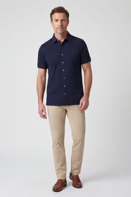 Baileys Polo Full Buttoned Short Sleeve Dark Blue / male