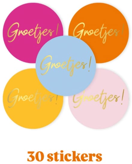 30x Sticker - Groetjes ! - Color Mix - 4cm - sluitsticker - cadeausticker
