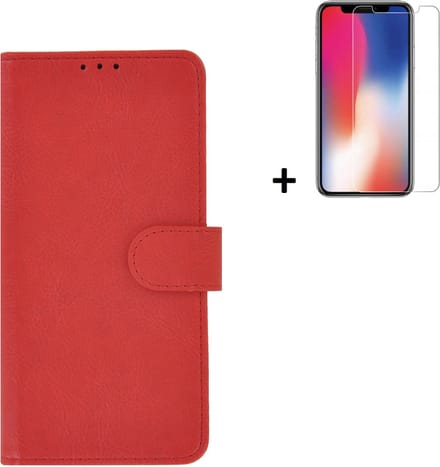 Hoesje Geschikt voor iPhone 11 Pro Max + Screenprotector iPhone 11 Pro Max - iPhone 11 Pro Max Hoes Wallet Bookcase Rood + Tempered Glass