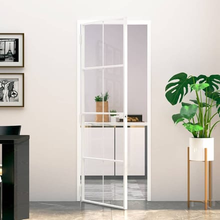 vidaXL - Binnendeur - 76x201,5 - cm - gehard - glas - en - aluminium - smal - wit