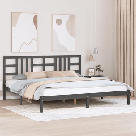 vidaXL - Bedframe - massief - hout - grijs - 200x200 - cm