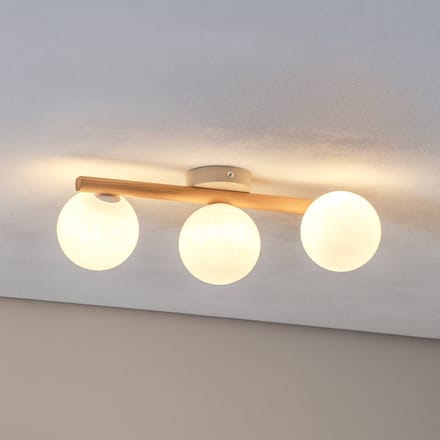 TK Lighting Estera plafondlamp, opaal glas, hout, 3-lamps