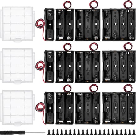 Batterijhouders Sets - AA Opbergdoos - Elektronica Projecten - Met Schroeven Schroevendraaier - 12 Stuks - Zwart