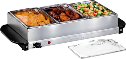 Elektrische buffetserver - Voedselverwarmer set - Feestjes organiseren - Instelbare temperatuur - 3x 1.5 liter - Zilver