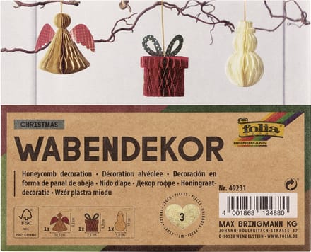 Honinggraatdecoratie kerst, cadeauverpakking 3 stuks