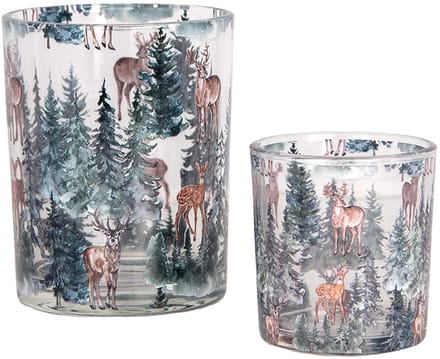 Clayre & Eef Theelichthouder Set van 2 Ø 7x8 / 10x13 cm Transparant Glas Hert