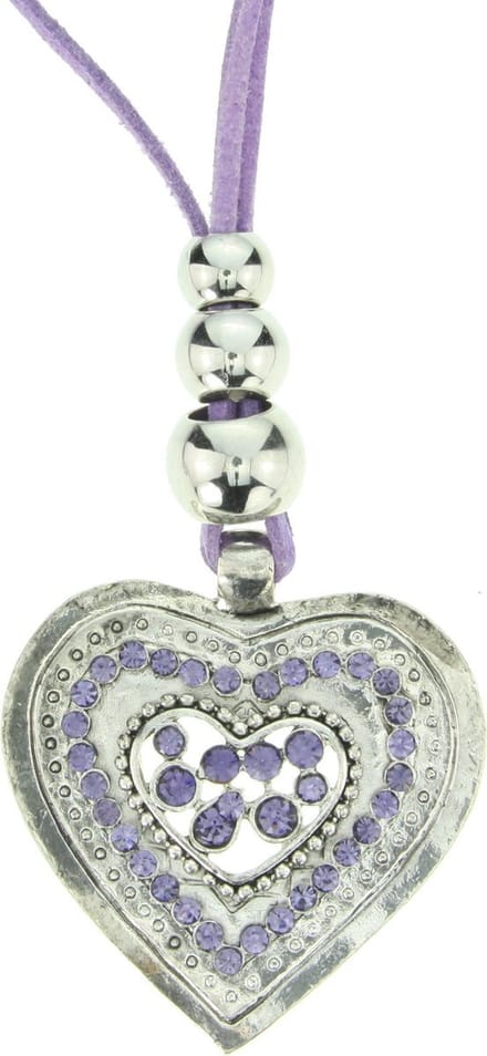 Behave - Lange ketting met bewerkt hart met steentjes - 79 cm