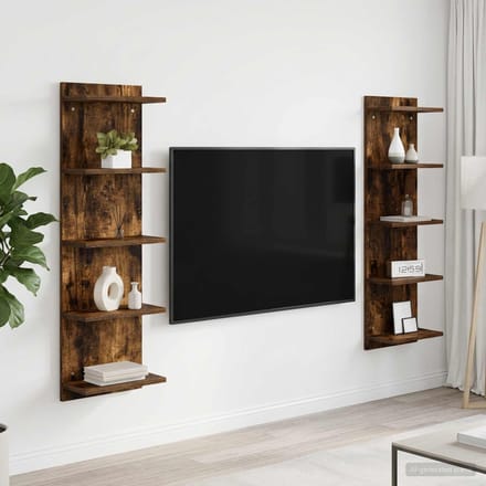 vidaXL - Wandplank - 2 - st - Gerookt - eiken - 30 - x - 15 - x - 100 - cm - Bewerkt - hout