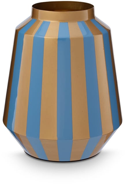 Pip Studio Vaas Stripes - Bloemenvaas van Metaal - Navy/ Goud - 24x29cm
