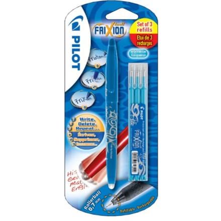 Tintenroller PILOT friXion medium hellblau Blister mit 1 Stück + 3 Nachfüllungen