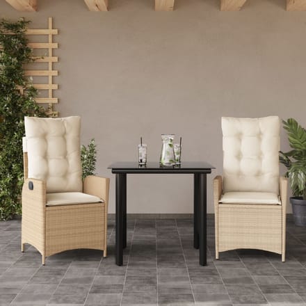 vidaXL - 3-delige - Tuinset - met - kussens - poly - rattan - beige
