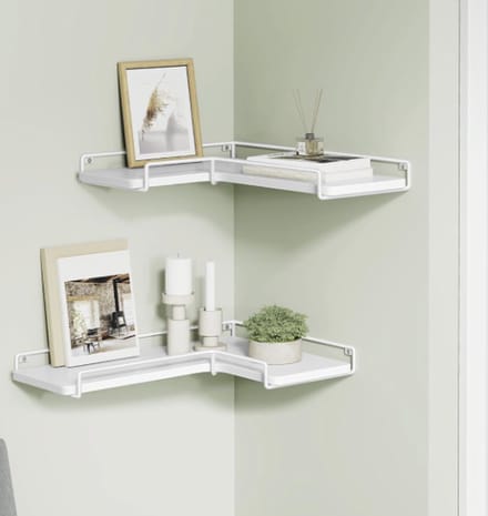 MAZAZU - Hoekplank Wit - Wandplank van Hout en Metaal - Modern Design - 29x40x4 cm - Set van 2