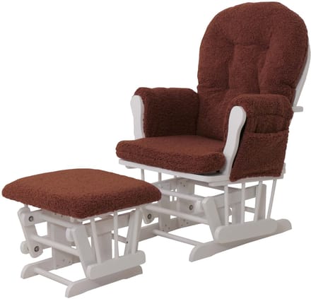 Relaxfauteuil MCW-C76, schommelstoel + voetenbankje, bouclé-stof 480 g/m² ~ roestbruin, wit frame