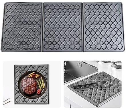 Siliconen Afdruipmat voor Bestek - Opvouwbaar, Hittebestendig en Antislip, 60 x 25.5 cm, Grijs