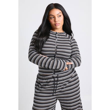 boohoo Dames Plus gestreepte button-down top met lange mouwen | Zwart | Maat: 44