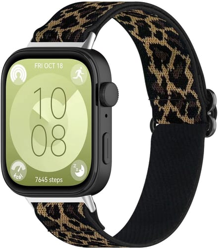 By Qubix - Elastische nylon band - Panterprint - geschikt voor Huawei Watch Fit 5 / 4 / 3