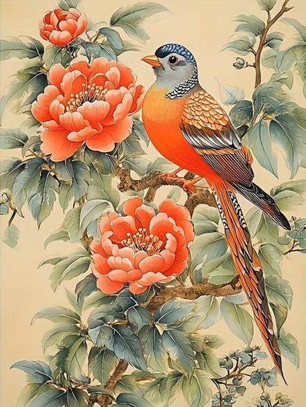 40x30cm Diamond Painting vogels bloemen (vierkant) nr 170
