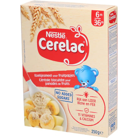 Nestlé® Cerelac Koekjesmeel voor Fruitpapjes 6m - 36m 250 Beslag