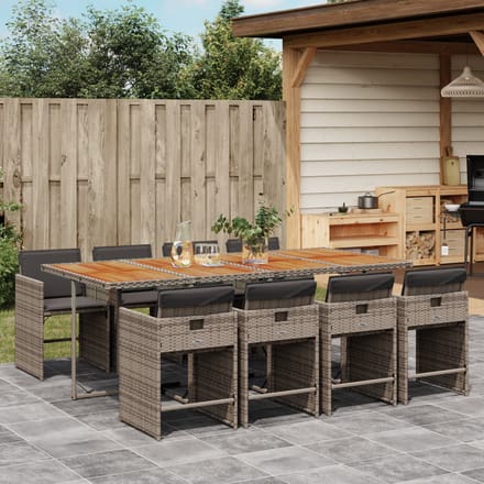 vidaXL - 9-delige - Tuinset - met - kussens - poly - rattan - grijs