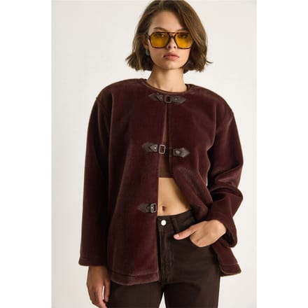 Gestructureerde Gabardine Buttoned Coat met Jacketkraag