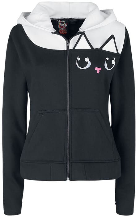 Cupcake Cult Kitty Hood Dames Vest met capuchon - zwart/wit - XXL