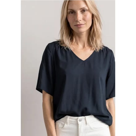 Blouseshirt met korte mouwen en V-hals