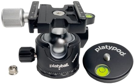 Platypod Traveler, Compact Arca-compatible Ballhead with panning capabilities, including Platypod Disc