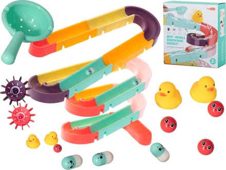 Badspeelgoed met Eendjes – Waterval Glijbaan & Knikkerbaan – Kinderbad Waterspeelgoed met Zuignappen – Geel