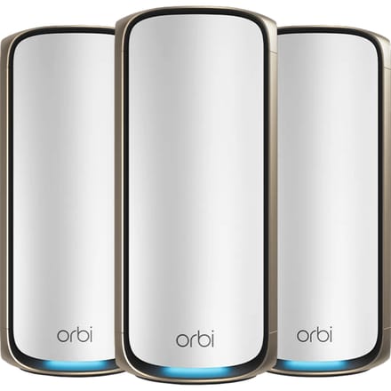 Netgear RBE973S Orbi 970 BE27000 Quad-Band WiFi 7 Mesh System 27Gbps (3-Pack) - Mesh router 802.11a/b/g/n/ac/ax/be (Wi-Fi 7)