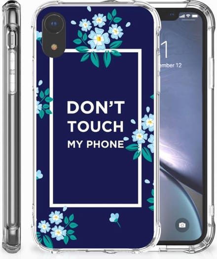 TPU Case Anti-Shock voor Apple iPhone Xr Anti Shock Case Flowers Blue DTMP