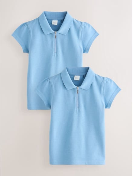Next - Meisjes - Verpakking van 2 100% katoenen poloshirts met rits - Blauw