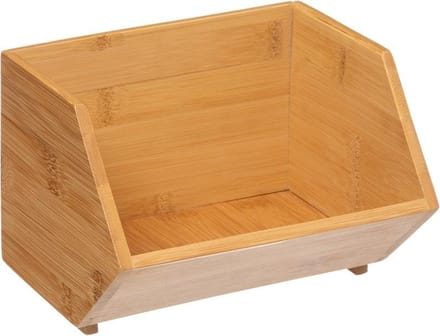 5Five Stapelbare opbergmand 1 vaks organizer - L18 x B15.5 x H12 cm - bamboe hout - lichtbruin