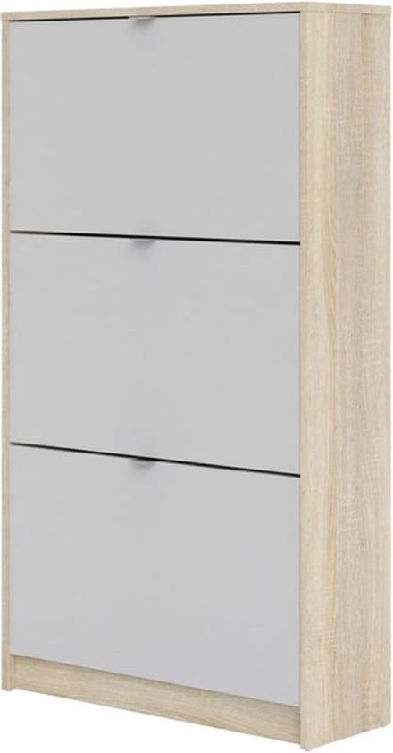 Shane schoenenkast 3 klapdeuren 2R eikenstructuur decor, wit.