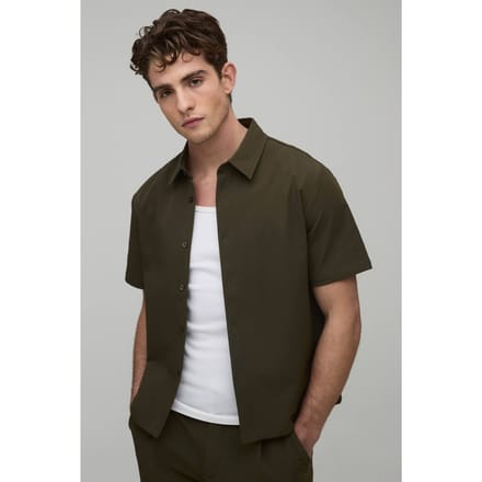 Regular Fit Technical Stretch Short Sleeve Shirt | Khaki | Size Medium