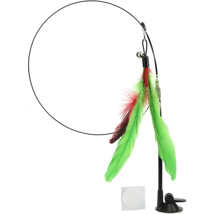 Bâton de plumes de chat amusant, baguette interactive portative avec ventouse pour chats, vert green