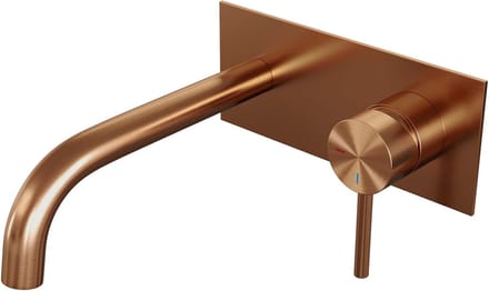 Brauer Copper Edition inbouw wastafelmengkraan met gebogen uitloop en afdekplaat model A1 koper geborsteld PVD