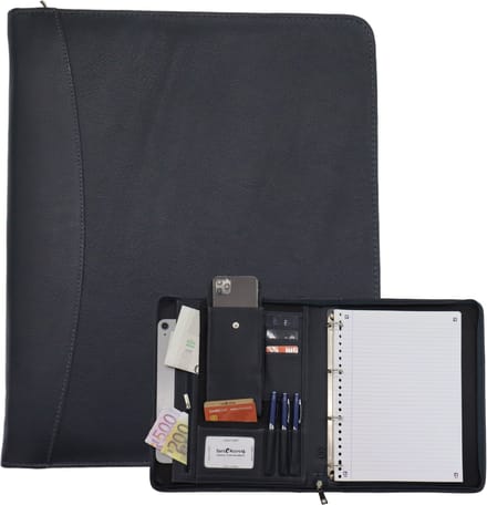 Leren Schrijfmap A4 - Conferentiemap - Documentenmap a4- Tablethoes & Laptopsleeve - Uitneembare Ringband - Luff Blue