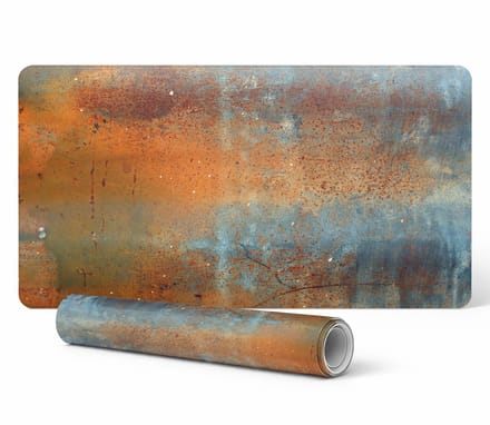 Moderne beschermende toetsenbordmat met roest- en metaalstructuur, 90x45 cm