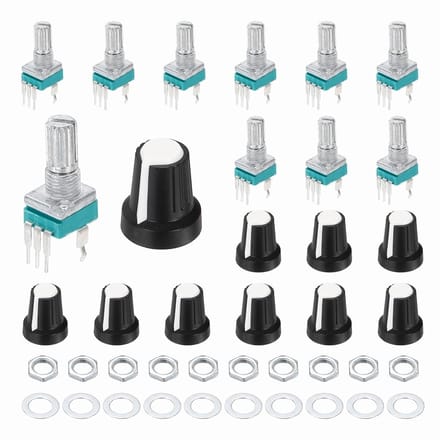 Draaipotentiometers 10 Stuks - Variabele Weerstanden - Audio Regeling - Afgedicht Ontwerp - B10K Ohm - Met Witte Knoppen