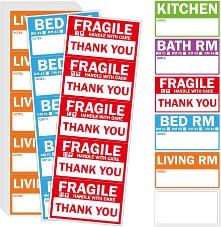 Verhuislabels set van 120 - Kleurcoderingslabels en breekbare stickers voor een georganiseerde verhuizing