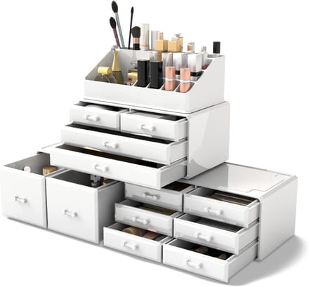 Famanu Make-up Organizer Opbergladen Display Dozen Case met Laden (12D, wit)