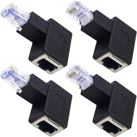 Ethernet-adapter 4 stuks, Cat6, RJ45-verlenging, 90 graden voor printers, laptops en routers