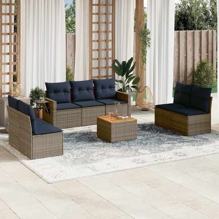 vidaXL - 8-delige - tuinbankset - met - kussens, - grijs - polyrotan