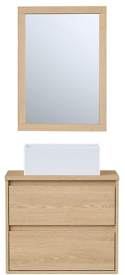 Vente-unique Wandbadkamermeubel met wastafel en spiegel - Eiken fineer - 60 cm - MILIPAM