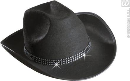 Cowboyhoed zwart met strass band